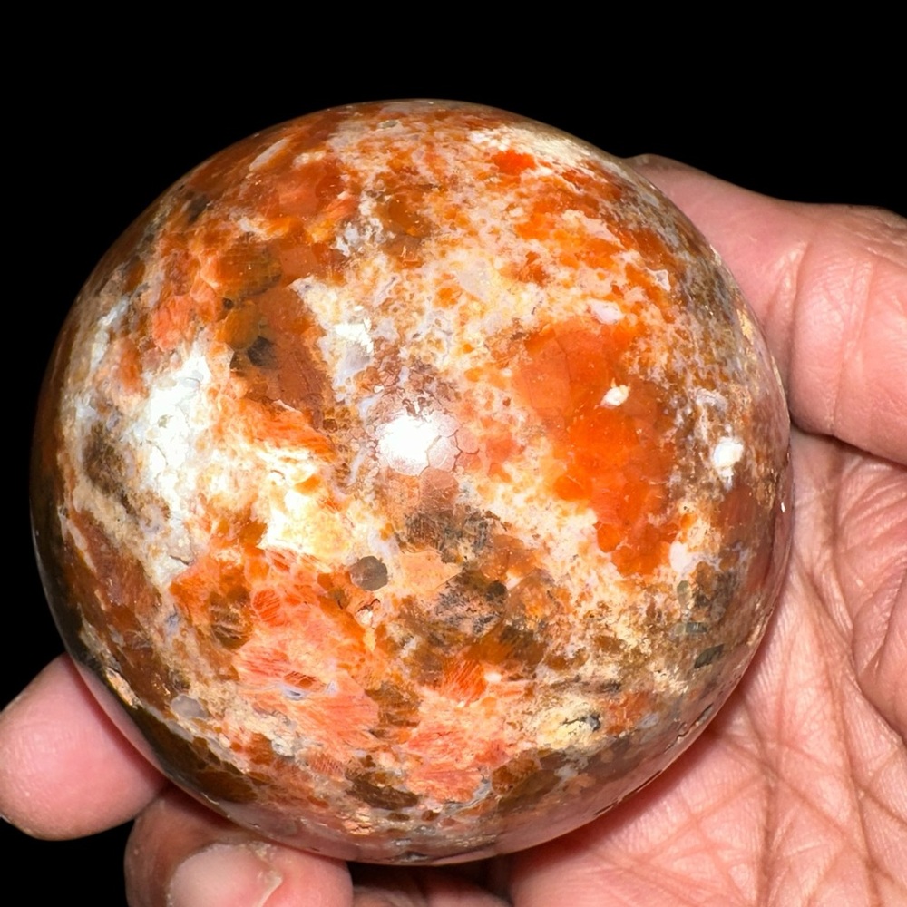 Blue Apatite in Sunstone Sphere - Picture 4 of 8